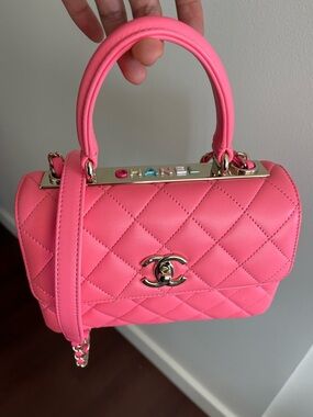 Extremely Rare CHANEL Trendy CC Hot Pink Quilted Top-Handle Satchel Chain Strap